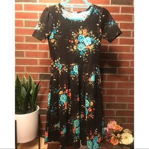 LuLaRoe Amelia Black & Teal Floral Dress